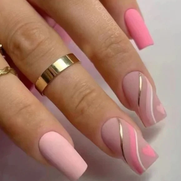 HOT 🔥 Pimk Swirl Coffin Medium Press On Nails - Picture 3 of 3